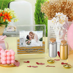 Roowest Sand Ceremony Kit for Wedding Includes Clear Acrylic Unity Sand Ceremony Photo Frame 2 Pack Photo Fixing Corner Stickers and 2 Glass Unity Holder for Wedding Home Decor(Yellow, Gray)