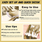 3 Pack 29 x108 Inch Light Gold Foil Fringe Table Skirts Metallic Banner for Tinsel Streamer Garland Backdrop for Parade Floats Mother's Day, Graduate, Birthday, Wedding Party Decoration