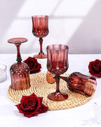 Ciaell 24PCS Burgundy Plastic Wine Glasses - 7 Oz Plastic Goblets for Party - Burgundy Vintage Drinking Glasses - Disposable Water Goblets Set for Wedding, Bar, Wine, Beer, Juice & Christmas