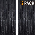 GOER 6.4 ft x 9.8 ft Metallic Tinsel Foil Fringe Curtains,Pack of 2 Party Streamer Backdrop for Birthday,Graduation Decorations and New Year Eve (Black)