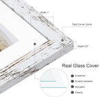 10x10 Picture Frame Set of 2, Real Glass and Distressed White Collage Frame, Display Pictures Four Opening 4x4 With Mat or 10 x 10 Without Mat for Wall Hanging or Tabletop