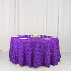 Efavormart 120" Wholesale Round Table Cover Purple Grandiose Rosette 3D Satin Tablecloth for Wedding Party Event Decoration