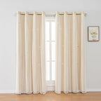 FANLI 2 Panels Star Blackout Curtains for Kid Girls Bedroom Living Room Darking Stripe Double Layer Star Cut Out Wall Home Decor Gradient Grommet Window Curtains (Beige 84L)