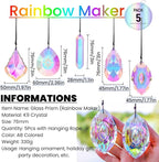 5Pcs 3-inch Crystal Sun Catcher Prisms for Windows Garden Patio,AB Colored Hanging Suncatchers with Glass Prism Rainbow Maker Ideal