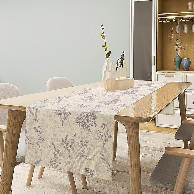 Purple Lavender Table Runner Vintage Watercolor Modern Kitchen Restaurant Decoration Suitable for Indoor and Outdoor Wedding Party Banquet Table Runner 13x36 Inch