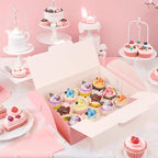 30 Pcs Cupcake Boxes, 12 Count Muffin Boxes with Handle, Window, and Inserts, Pink Cupcake Holders Bakery Carrier Boxes for Cookies Treats Dessert