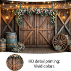 20x10ft Country Wedding Photography Backdrop Rustic Barn Door Photography Backdrop Farmhouse Pink Flower Cabin Wooden Birthday Baby Shower Wedding Bridal Party Banner Photo Booth Props Background