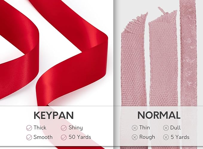 Red Satin Ribbon 1-1/2 Inch x 50 Yards Double-Faced Ribbons for Christmas Gift Wrapping Flower Bouquet Wedding Paper Bows Invitations Crafts