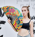Amajiji Rave Folding Hand Fan Popping Fans for Line Dancing, Large Clacking Fans Clap Fan for Boots On The Ground Dance,Party,Decoration,Festival (Fantasy Flowers)