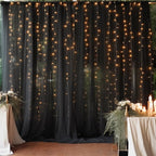 30×10ft Black Tulle Backdrop Curtain with Lights String for Parties, Sheer Curtain Backdrop Drapes for Wedding Party Photography Background