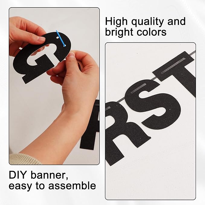 BEISHIDA 116 PCS A-Z Glitter Black DIY Letter Banner Kit Make Your Own Banner，Including 111 Letters and Numbers 3 Rope and 2 Threading Device,Customized for Birthday Graduation Wedding Halloween Party Decor