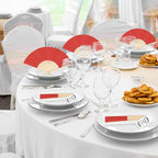 50Set Wedding Hand Fans Party Favors Red Paper Folding Handheld Fans Bulk, DIY Bamboo Fans with Thank Tag Organza Bag for Guests Bridal Dancing Props Church Decoation
