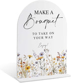 Wedding Signs for Ceremony and Reception, Boho Floral Acrylic Make A Bouquet Sign Sign, Wedding Signage with Stand, Bridal Shower Table Centerpieces, Supplies for Engagement Reception Event Party, 21