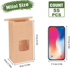 Moretoes 55pcs Small Bakery Bags with Window, 3.54x2.36x6.7in Tin Tie Tab Kraft Paper Bags for Cookie Coffee Bread Bakery Packing