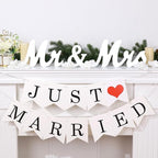 White Wooden Mr and Mrs Signs for Wedding Table, Wooden Wedding Table Signs for Ceremony and Reception - Centerpiece Decorations with Just Married Banner Gifts