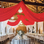 6 Panels Red Ceiling Drapes for Wedding 5ftx10ft Chiffon Fabric Arch Draping Curtains Sheer Drapery for Party Ceremony Birthday Baby Shower Reception Stage Swag Ceiling Decorations