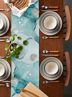 Turquoise Marble Cotton Linen Table Runner for Dining Kitchen, Wedding Outdoor Party Tablerunners Decoration, Nature Marble Crack Country Retro Dresser Scarf Coffee Tablecloth Runners 13x120 Inches