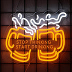 Stop Thinking Start Drinking Neon Sign for Wall Decor, Dimmable Two Beers Cheers Neon Lights with USB Powered Light up Sign for Home Bar Man Cave Party Club Restaurant