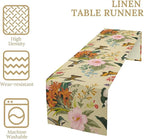 Brown Bird Floral Table Runner Spring Flower Kitchen Table Decoration Suitable for Family Dinner Decoration 13x120 Inch