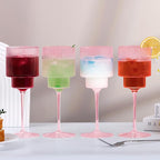 Plastic Goblets Wine Glasses - 12Oz Acrylic Wine Glasses Origami Unbreakable Clear Plastic Cocktail Glasses Recyclable Shatterproof Reusable Wine Cups for Parties & Weddings (Pink 1)