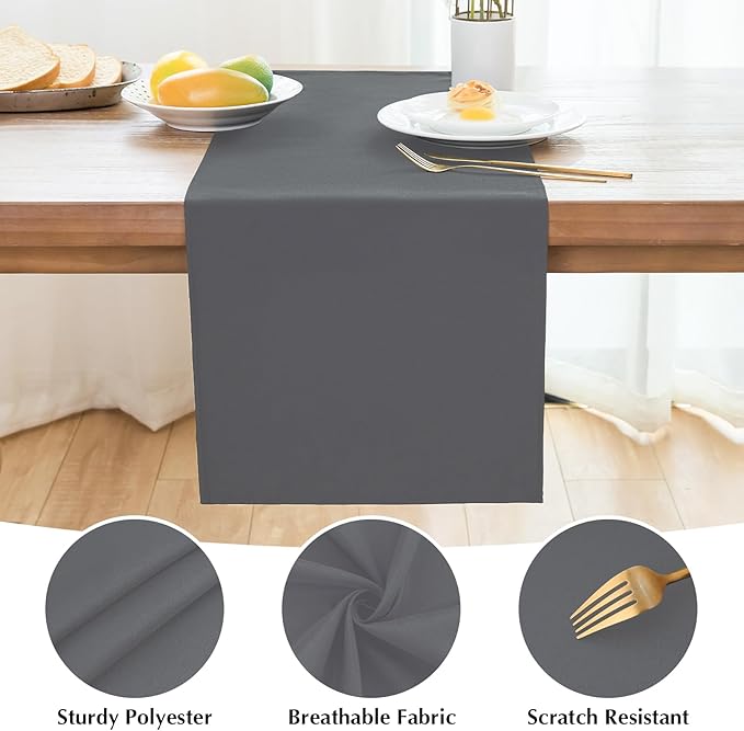 2 Pack Grey Small Short Table Runner 12 x 48 Inch Solid Color Runners Coffee Table Dresser for Daily Party Home Decoration