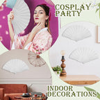 Wenqik 120 Pcs Wedding Folding Hand Fans Bulk Silk Fabric Chinese Handheld Foldable Clack Fans with Plastic Ribs for Party, Wedding Gifts, Line Dancing, Home Decorative (White)