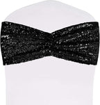 SquarePie Pack of 100 Chair Sashes Sparkly Black Sequin Bands for Wedding Party Banquet Home Decor