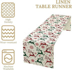 Christmas Table Runner,Christmas Plaid Deer Print Farmhouse Table Cloth Kitchen Dining Table Decoration for Home Party Decor 13x36 Inch