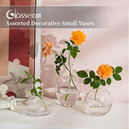 Glass Bud Vase for Centerpieces, 6Pcs/2Sets Glasseam Modern Clear Mini Small Vases for Flowers Bulk Flower Vase Set Aesthetic Cute Handmade Tiny Short Wedding Table Centerpiece Decor