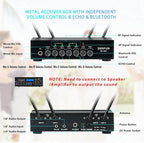 4 Channel Rechargeable Wireless Microphone System, Pro UHF Metal Handheld Wireless Microphones Cordless Mics with Echo Bluetooth VOL Channel Control for Karaoke Singing Church(MU-898)