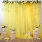 10×10ft Yellow Tulle Backdrop Curtain with Lights String for Parties, Sheer Curtain Backdrop Drapes for Wedding Party Photography Background
