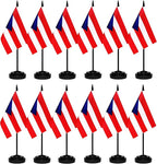 12 Pack Puerto Rico Desk Flags Set, Puerto Rican Small Mini Table Office Flags with 12" Solid Black Pole, 8.2 x 5.5 Inches, Home and Office Decoration, Festival Celebrations