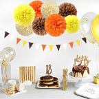 Brown-Orange Yellow Baby-Shower Party Decorations - 30pcs Fall Autumn Harvest Thanksgiving Tissue Pom Poms Streamers, Birthday Bridal Wedding Bachelorette Tassel Garland Banner Decor Ouruola
