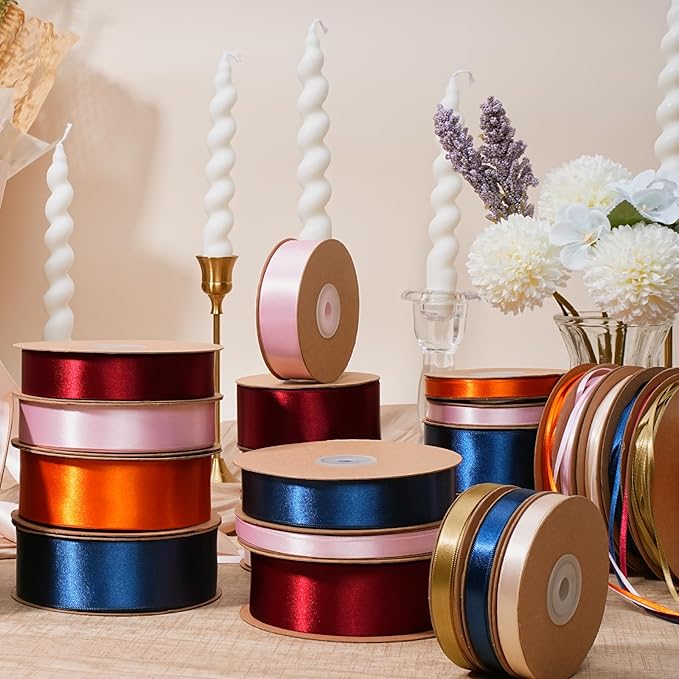 LaRibbons Burgundy Satin Ribbon 1 Inch 25 Yards Luxury Double Faced Dark Red Silk Ribbon for Flower Bouquet Crafts Gift Wrapping Wedding Party Christmas Decoration