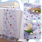 Blue Floral Table Runner 10 FT, Embroidery Daisy Table Runners Seasonal Sheer Tulle Table Runner for Thanksgiving Wedding Birthday Baby Shower Party ﻿
