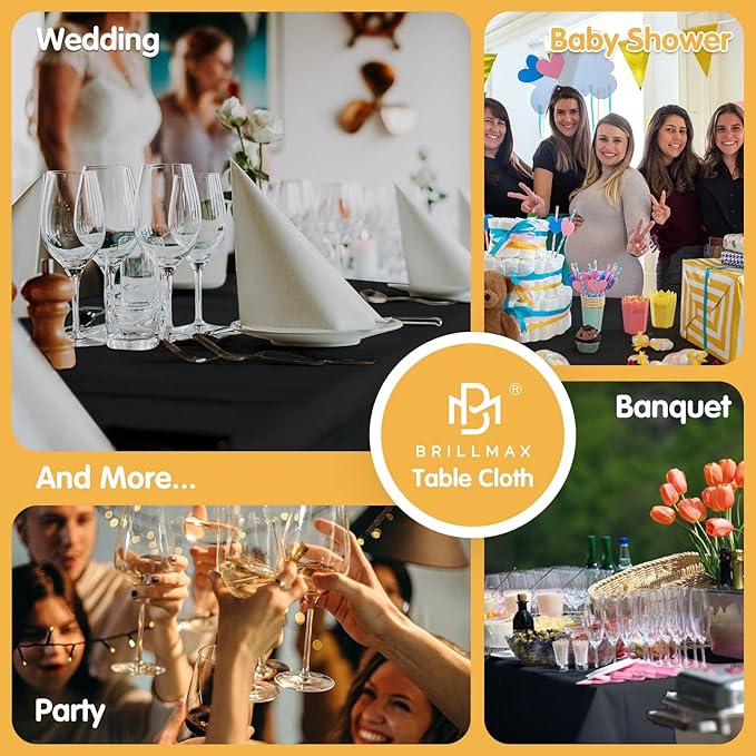 BRILLMAX 8 Pack Black Tablecloths for 8 Foot Rectangle Tables 60 x 126 Inch - 8ft Rectangular Bulk Linen Polyester Fabric Washable Cloth Cover for Wedding Reception Banquet Birthday Party