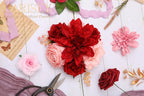 Artificial Flowers Combo, Mix Silk Flowers Roses, Peonies, Dahlias with Stems for DIY Wedding Bridal Bouquets, Baby Shower, Table Centerpieces, Home Decor, Fake Floral Arrangements-Red&Pink