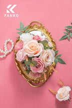 FANKO Rose Artificial Flowers Combo for DIY, Fake Pink Rose Artificial Silk Flowers with Greenery, Real Looking Artificial Faux Flowers for Wedding, Table Decoration, Centerpieces, Party, Home Décor