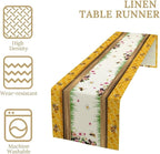 Watercolor Honeycomb Table Runner, Farmhouse Spring Summer Autumn Fall Floral Daisy Bee Print Kitchen Dining Table Decoration for Home Party Decor, 13x120inch