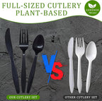 150 Count Black Compostable Silverware, Compostable Utensils, Disposable Silverware Plastic 50 Forks 50 Spoons 50 Knives, Non Plastic Utensils, Eco Friendly Utensils for Party Office Wedding