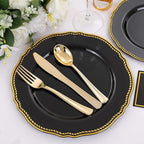 Hioasis 60pcs Black Plastic Plates - Black and Gold Disposable Dinnerware with Gold Rim, Heavy-duty, 7.5 inch, Dessert Plates for Party & Halloween