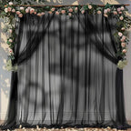 10ft X 10ft Black Sheer Backdrop Curtain for Parties, Tulle Sheer Fabric Backdrop Curtain Drapes for Baby Shower Birthday Party Photo Shoot Halloween Decorations