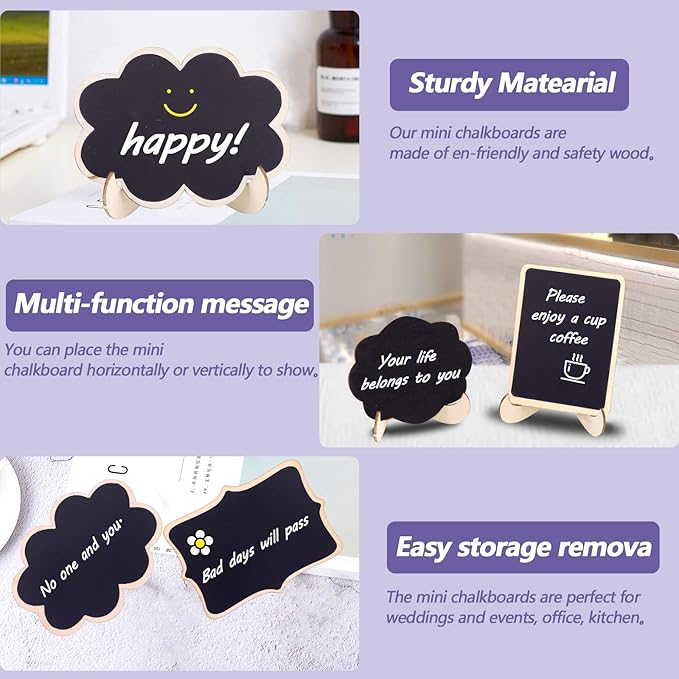 Swpeet 30Pcs 5 Designs Mini Chalkboards Signs with Liquid Chalk Markers Assortment Kit, Chalkboards Blackboard for Weddings, Birthday Parties, Table Numbers, Message Board Signs and Event Decoration
