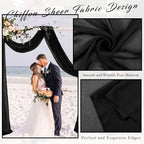 20Ft Length x 28" Width 4 Panels Wedding Arch Draping Fabric Black Arch Drapes Chiffon Fabric Sheer Curtains Backdrop for Party Decor Wedding Bridal Ceremony Ceiling Stage Reception Decorations