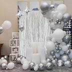 Silver Foil Fringe Curtain 3.3×8.3FT 2 Packs, Metallic Tinsel Curtains Party Streamers for Birthday Graduation Baby Shower Decoration (2pcs,3.3FT×8.3FT, Silver)
