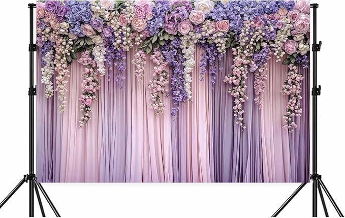 6x6ft Purple Flower Wedding Photography Backdrop Lavender Floral Wedding Bridal Photography Backdrop Anniversary Birthday Baby Shower Girl Party Banner Photo Booth Props Background Wall Decor