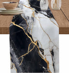 Black White Marble Cotton Linen Table Runner for Dining Kitchen, Wedding Outdoor Party Tablerunners Decoration, Nature Marble Crack Modern Art Dresser Scarf Coffee Tablecloth Runners 13x108 Inches