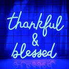 Thankful and Blessed Neon Sign Thanksgiving Led Sign Blessed Neon Lights Blue Light up Sign USB Powered Switch Neon Signs for Wall Decor for Wedding Decoration Birthday Party Girls Decor