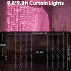suddus Curtain Lights for Bedroom, 300 Led 9.8ft x 9.8ft Hanging String Lights Outdoor, Fairy Curtain Lights for Backdrop, Window, Wall, Wedding, Party, Garden, Porch, Birthday Decorations Pink