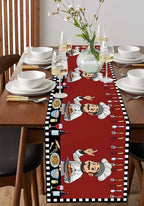Red Chef Gourmet Cotton Linen Table Runner for Dining Kitchen, Wedding Outdoor Party Tablerunners Decoration, Black White Check Plaid Funny Kitchen Dresser Scarf Coffee Tablecloth Runners 13x72 Inches